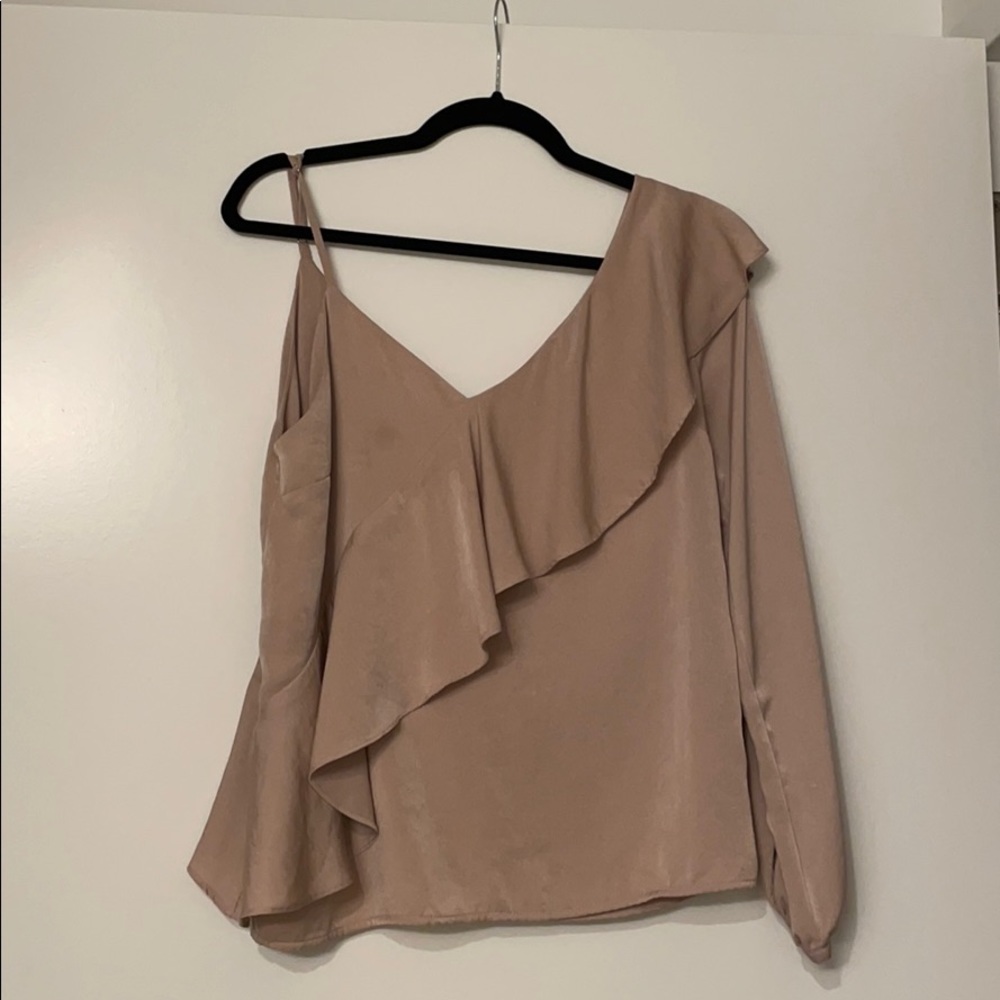 Blouse - blush satin shirt with one strap/sleeve